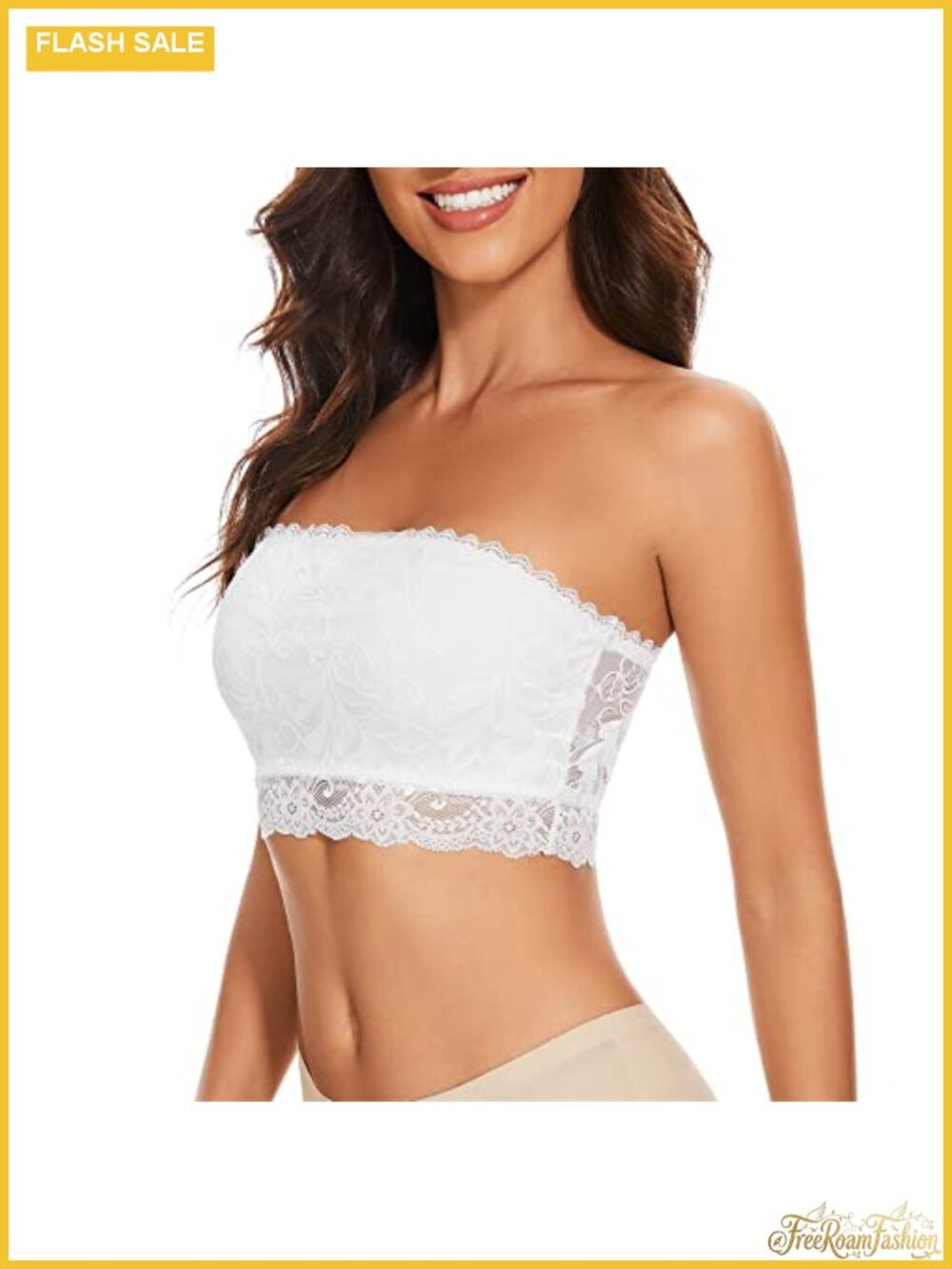 Strapless Bandeau Bra Lace Floral Bralette Seamless Non-Padded Tube Top